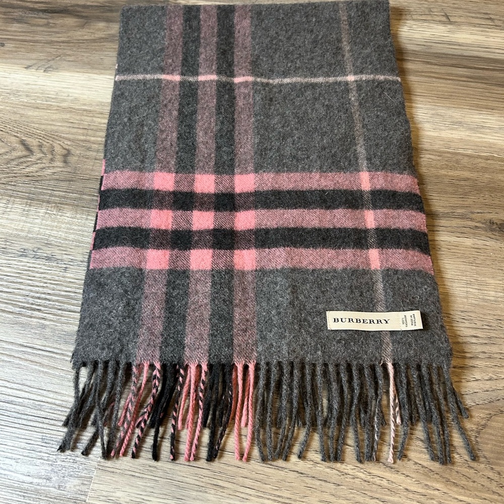 Burberry Gray and Pink Checkered Scarf